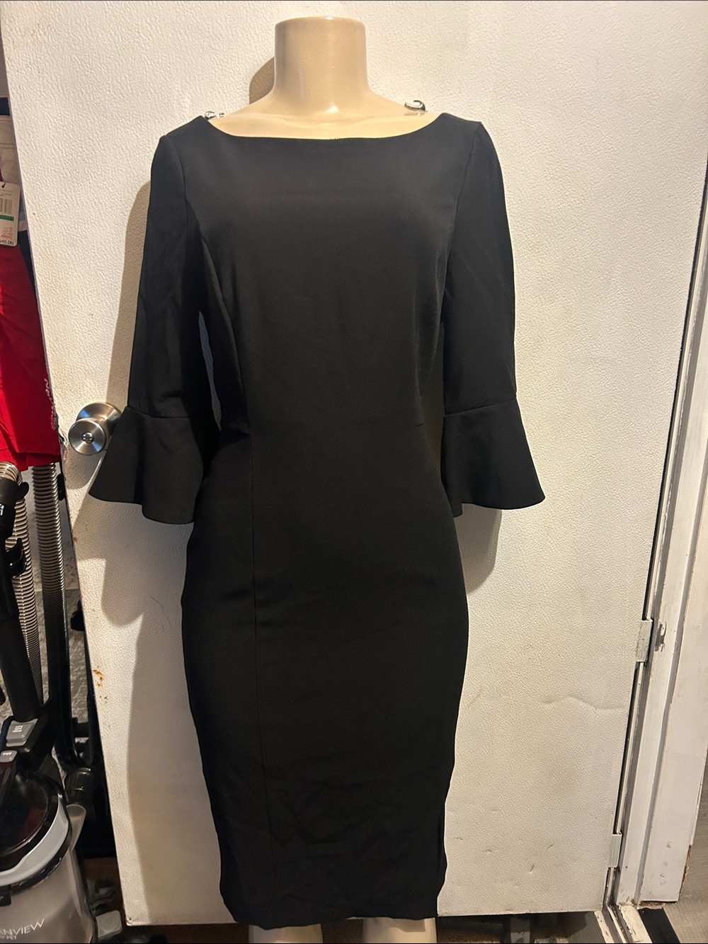 White House Black Market Black Midi Sheath Dress with Bell Sleeves